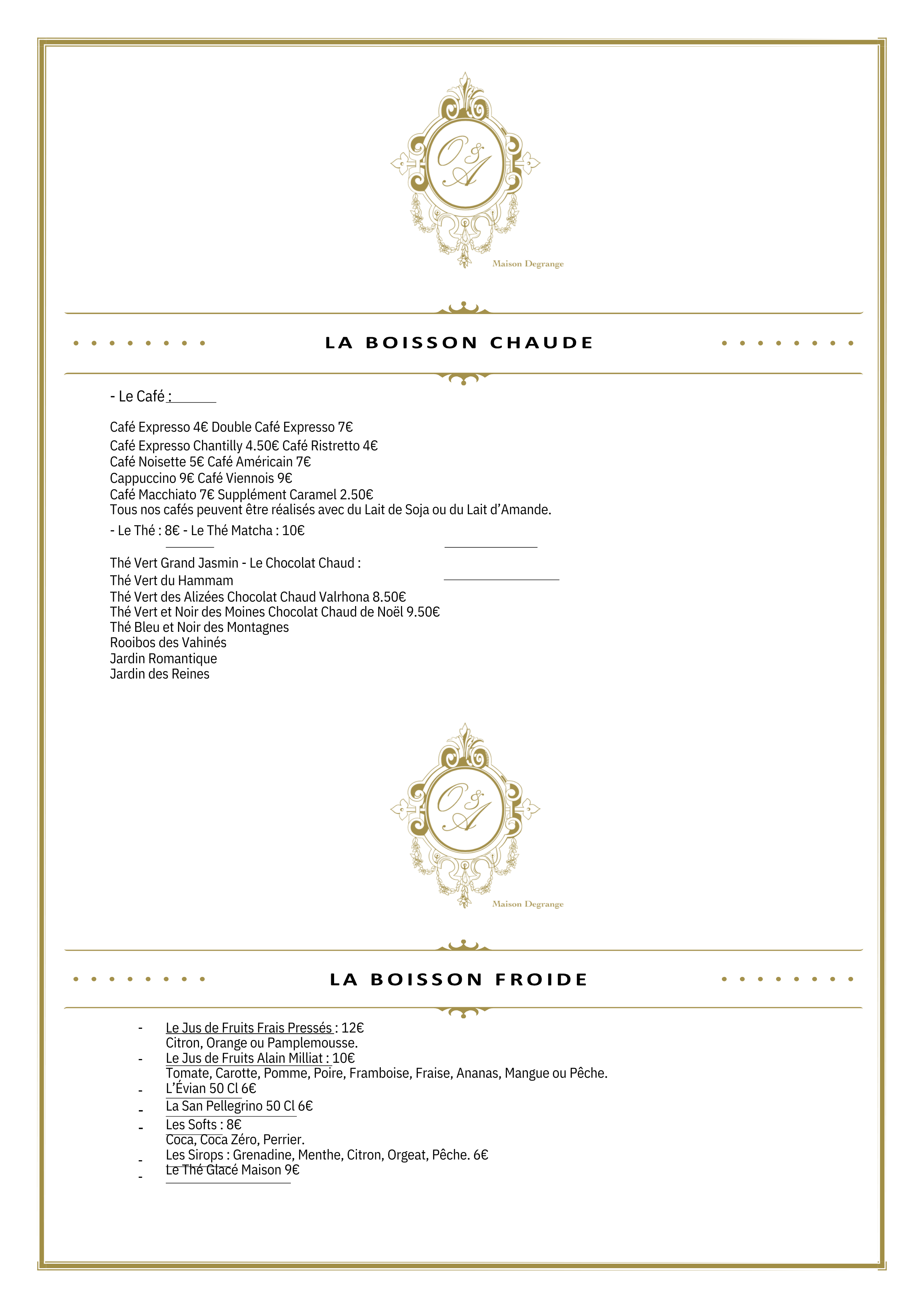 Carte Boissons Maison degrange automne-hiver 2023 Cannes